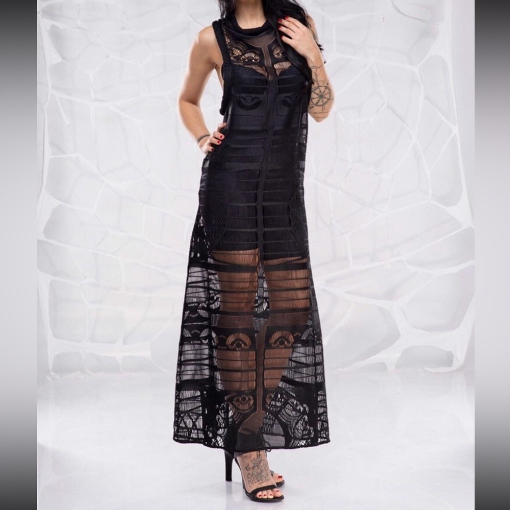 🖤Black Lace Sleeveless Maxi Dress by Rosche 💛🖤 NWOT